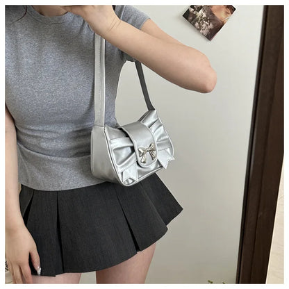 Trendy Bow Shoulder Bag Handbag Casual Underarm Bag Daily Commuting Bags PU Leather Lady Banquet Bag Business Women's Bags