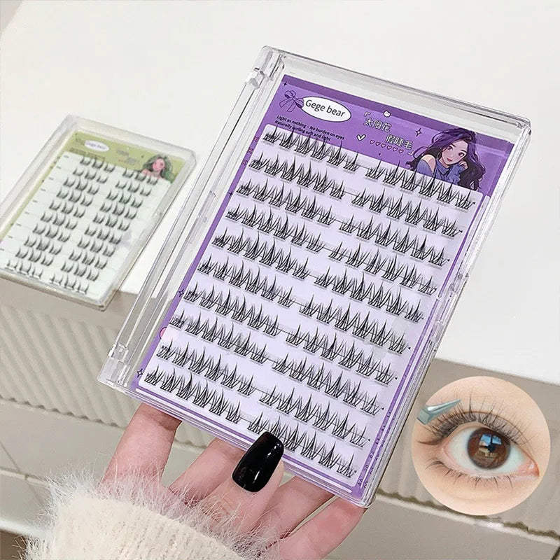 Gege Bear No-Glue False Eyelashes - Easy 3-Step Application, Natural Look, Perfect for Beginners with Sunflower Desig