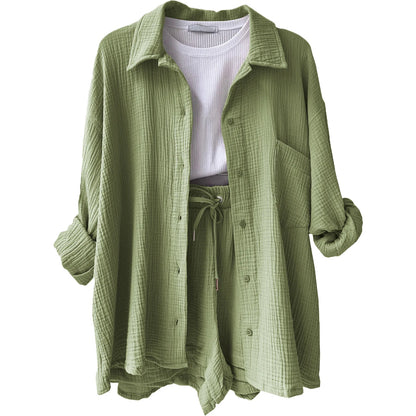 Solid Color Casual Loose Short Pants Sets For Women 2025 Elegant Summer Women's Two Pieces Suit Full Set Female Outfit Clothes