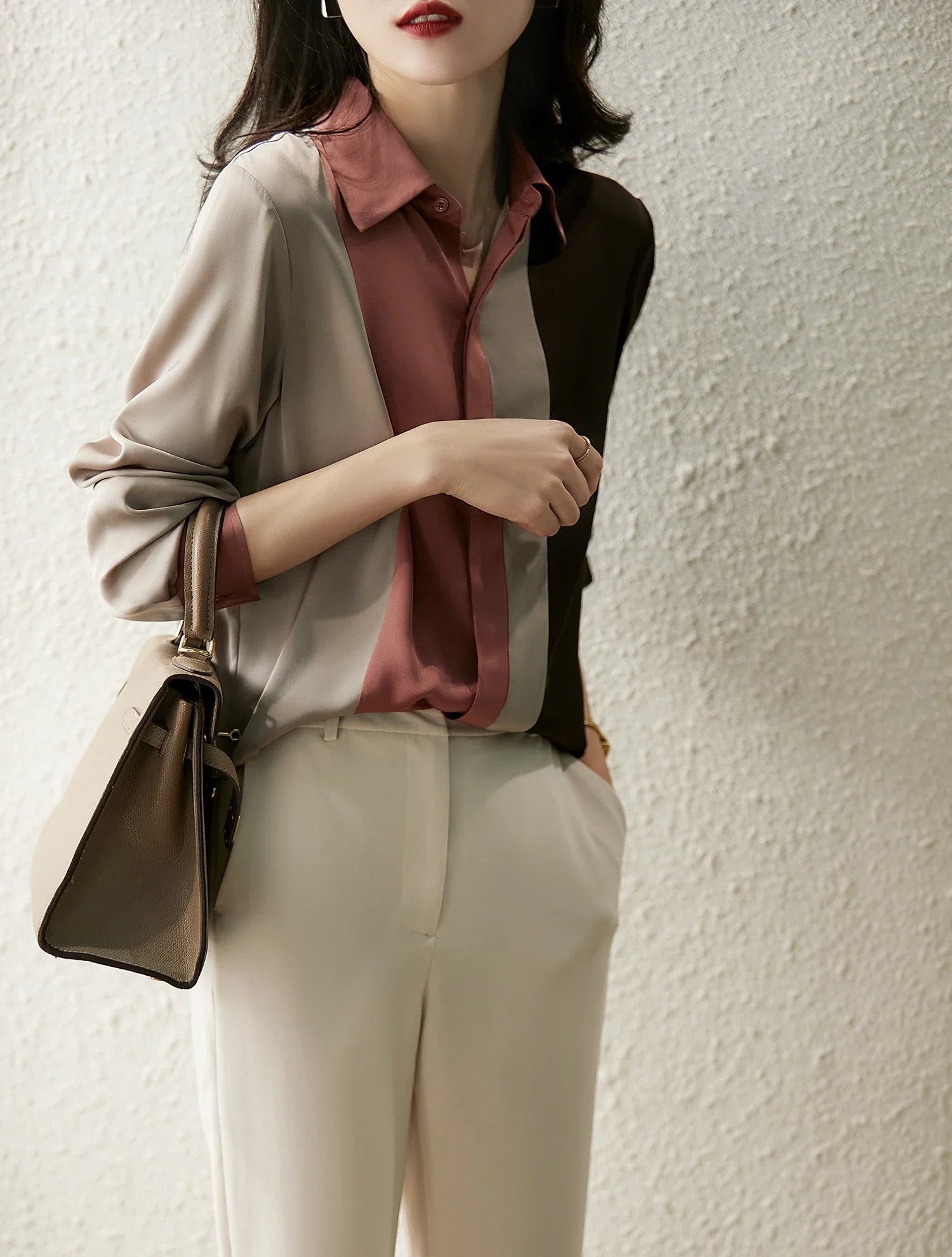 Women Satin Button Blouse