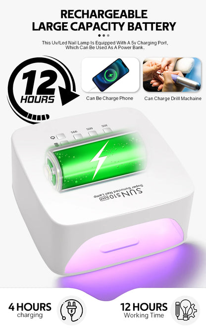 120W UV LED Nail Lamp Professional 30 LEDs Nail Dryer with 3 Timer Settings Rechargeable Manicure Lamp for Curing All Nails Gel