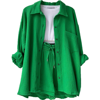 Solid Color Casual Loose Short Pants Sets For Women 2025 Elegant Summer Women's Two Pieces Suit Full Set Female Outfit Clothes