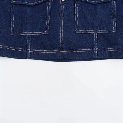 TRAF Blue Denim Shirt Woman Short Sleeve Cropped Shirt Women Summer Short Tops Woman Streetwear Y2k Stylish Women's Blouse