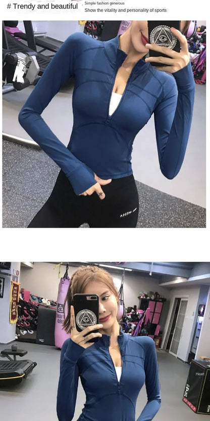 Fitness Sports Jacket Women's Zipper Long-sleeved Stand-up Jacket Quick-drying Training Yoga Clothes Summer Breathable Top