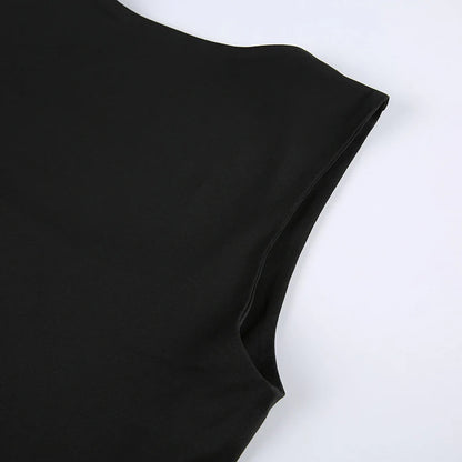 Sleeveless  Collar Crop Top Women Tank Tops Casual   Y2K  Summer 2024  Black T Shirts Sexy