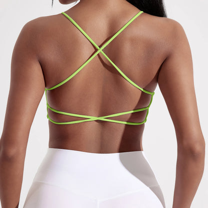 Solid Color Gym Yoga Underwear Women Cross Back Straps Fitness Bra High Strength Tight Sport Top Comprehensive  With Chest Pad