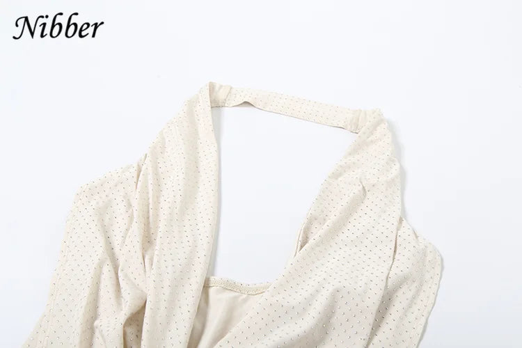 Nibber Glue Point Drills Solid Color Mini Dress Women Fashion Deep V-neck Strapless Dresses Female Trend Streetwear Clothing