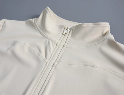 Women Summer Slim Yoga Tops Stand Collar Full Zipper Short Sleeves Shirts Solid Workout Clothes Gym Running Coats Lady Casual