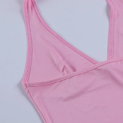Summer Halter Camisole Tank Top Women V-Neck Sexy Tanks Camis Skinny Backless Pink Corset Tee Shirt Femme Tops WomanT-shirt