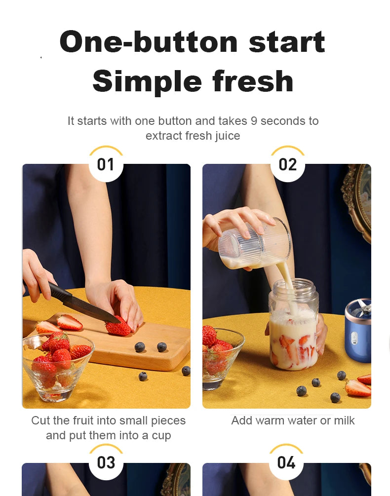 Portable Juicer Cup Smoothie Blender 6 Blade Blender Bottle  Household Fruit Juicer Cup USB Rechargeable Juicer Kitchen Tool