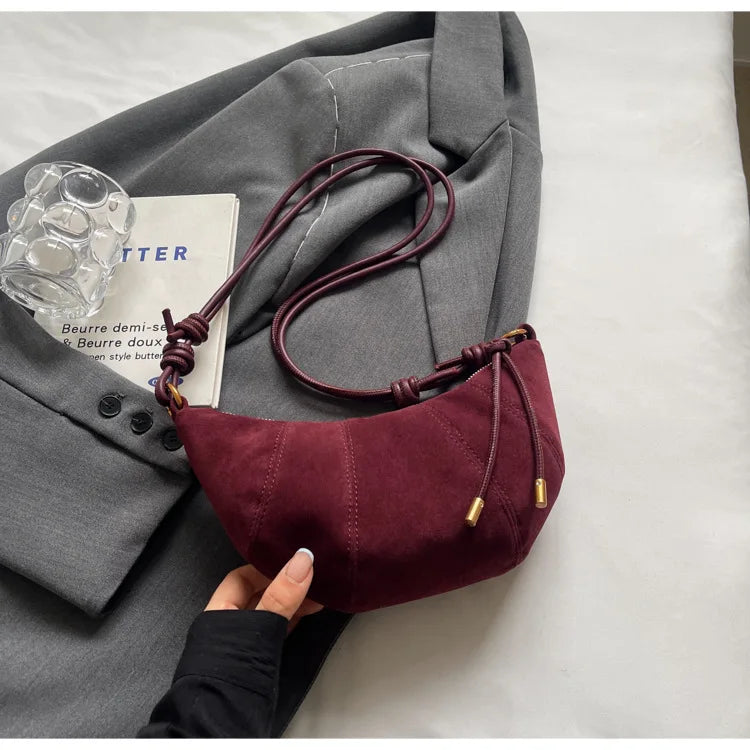 Velvet Material Zipper 2025 High Quality Shoulder Bag Solid Color Simple Fashionable Crossbody Bag Soft Western Style Handbag