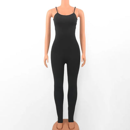 Summer Black Jumpsuits For Women Sleeveless Solid Bodycon Sexy Backless Rompers Fashion Streetwear Casual Sporty Skinny Overall