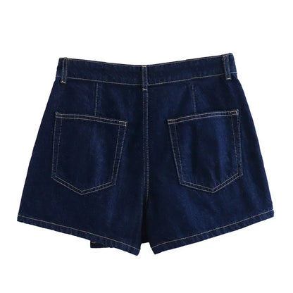 TRAF Blue Denim Shirt Woman Short Sleeve Cropped Shirt Women Summer Short Tops Woman Streetwear Y2k Stylish Women's Blouse