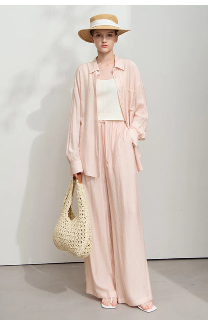 AMII Minimalism Shirt Pants For Women 2025 Spring New Casual Basic Shirt Sold Separate Straight Long Wide Leg Pants 12511048