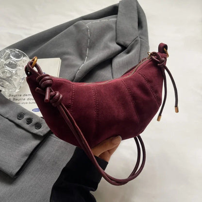 Velvet Material Zipper 2025 High Quality Shoulder Bag Solid Color Simple Fashionable Crossbody Bag Soft Western Style Handbag