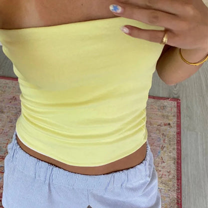 Women Cropped Tube Tops Strapless Off Shoulder Backless Short Tank Summer Party Club Striped/Solid Mini Vest 2024 New