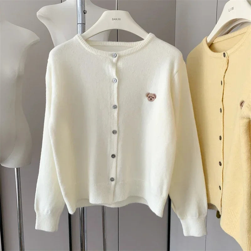 Yaminiya Autumn 2024 O-Neck Knit Sweater Sweet Cartoon Embroidery Casual Tops Japanese Fashion Single Breasted Cardigan Harajuku