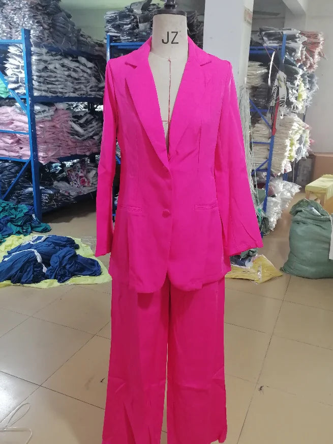 Women's Urban Suits 2025 Spring/Summer Latest Elegant Notched Collar Blazer Long sleeved Coat&Pocket Design Button Pants Set