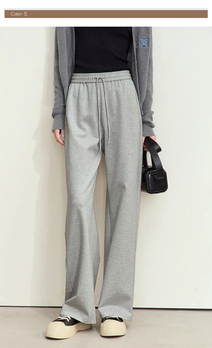 AMII Minimalism Casual Pants for Women 2025 Spring Wide Leg New Loose Vertical Elastic Waist Drawstring Sporty Trousers 12343338