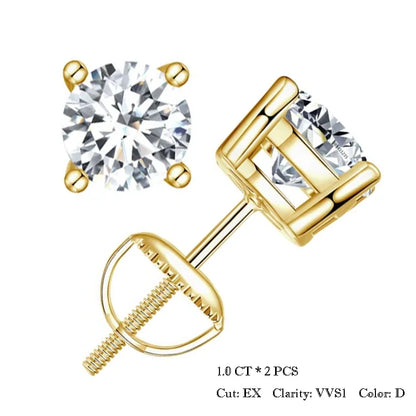 Bamoer 0.5-1ct Moissanite Screw Back Earrings for Women, D Color VVS1 Clarity Lab Created Diamond Earring White Gold Earrings