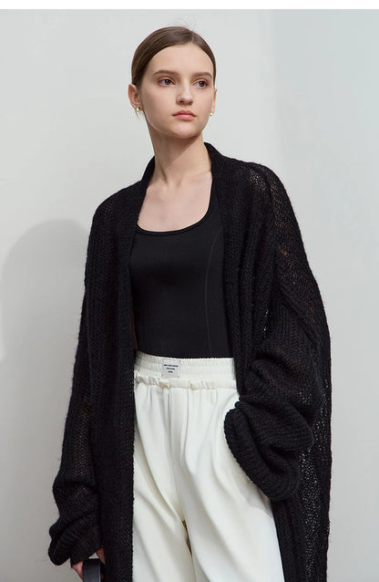 AMII Minimalist Long Sweater Cardigan For Women 2025 Spring New Casual Office Lady Knitted Coats Loose Female Cardigan 12551045