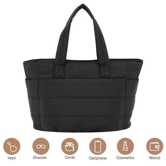 Shoulder Bag for Women Large Capacity Handbag Nylon Solid Color Puffy Purse Satchel Purse for Work Travel Gym Shop