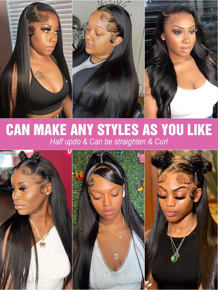 40 46 Inch 13x4 13x6 HD Transparent Bone Straight Lace Front Wigs 220 Density Brazilian Human Hair Wigs For Women