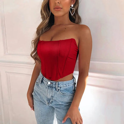 Sleeveless Off Shoulder Velvet Fashion Sexy Corset Crop Tops Vest Female Underwear Backless Bustier Top Solid