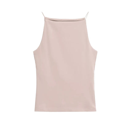 Women's Solid Color Halter Tank Top Sleeveless Vest Thin Straps Camisole Summer Casual Fashion Wear