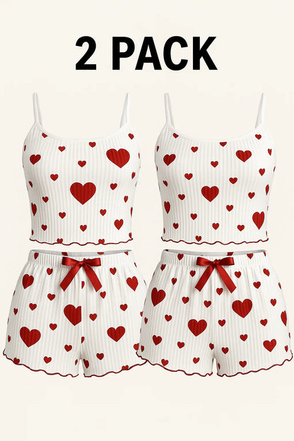 Women's Pajamas Set Sleepwear 2 PCS Short Tank Tops And Shorts S M L White Ventilate Soft Casual Love Printing