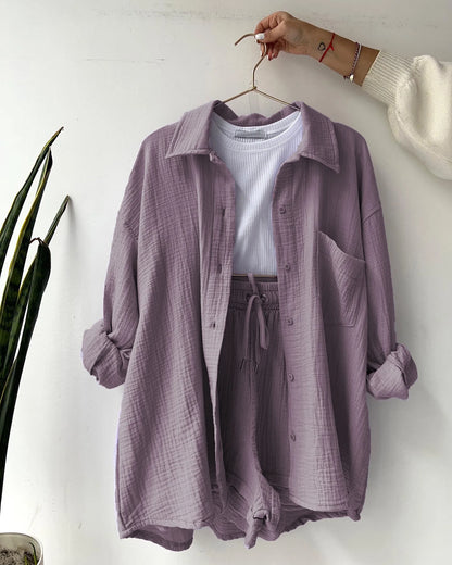 Solid Color Casual Loose Short Pants Sets For Women 2025 Elegant Summer Women's Two Pieces Suit Full Set Female Outfit Clothes