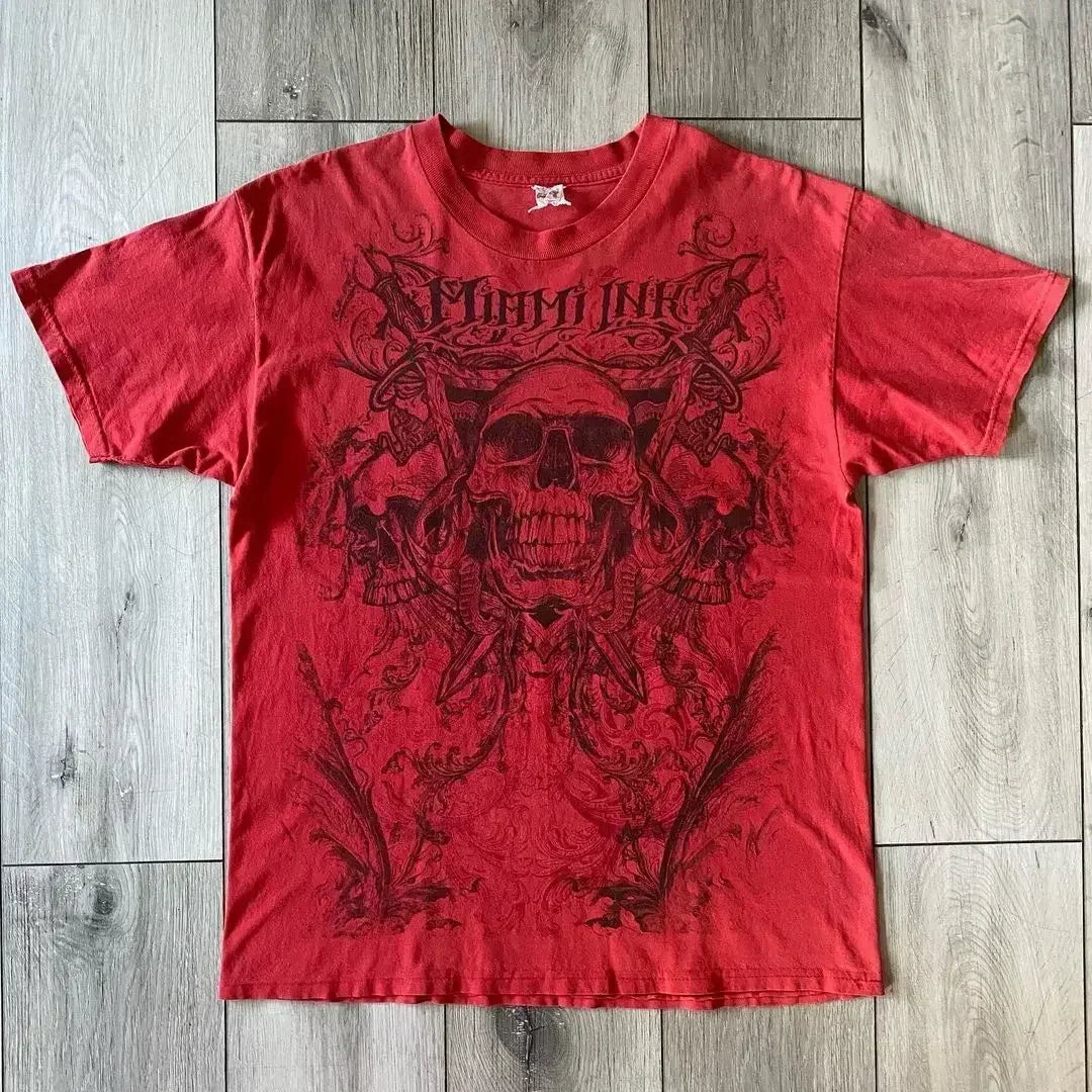 Y2K Affliction T Shirt Vintage Clothing Punk Hip Hop Graphic Print Oversized T shirt Women Round Neck Cotton Short Sleeve Tops