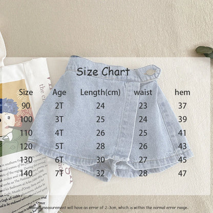 Korean Fashion New Summer Kids Girl Skirt Shorts Solid Elastic Waist Button Soft Denim Culotte Children Versatile Clothing