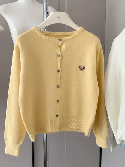 Yaminiya Autumn 2024 O-Neck Knit Sweater Sweet Cartoon Embroidery Casual Tops Japanese Fashion Single Breasted Cardigan Harajuku