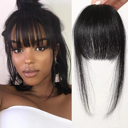 100% Human Hair Bangs Natural Brown Wispy Bang Hair Clip in Bangs Fringe with Temples Hairpiece for Women Clip on Air Bang 4.5in