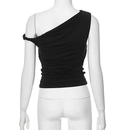 Simple Basic Casual Summer Tank Top Sleeveless Solid Color Off Shoulder Side Ruched Crop Tops Vestidos Spring Women T S