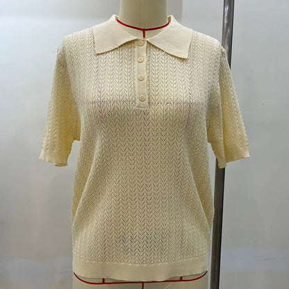 Tornova Short Sleeve Knitted T shirt Woman Summer Casual Loose Lapel Solid Ins Hot Tops Pullover Female Sweater T shirt Outwear