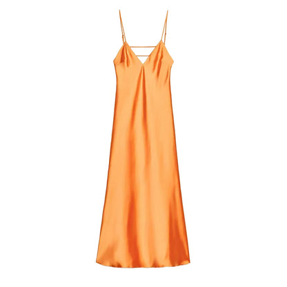 Yellow Elegant Stain Women's Sling Dress Sexy Backless Sleeveless V Neck High Waist Evening Gown Summer Chic Lady Partywear 2025