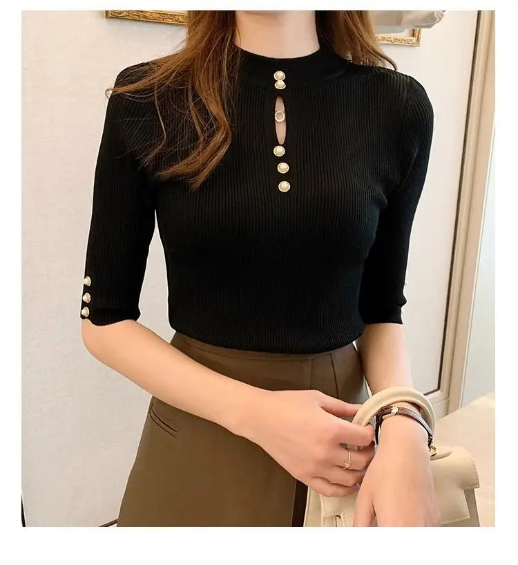 2025 Spring Autumn Korean Fashion Solid Sweater Women Short Sleeve Tops Pull Femme Casual Slim Female Pullover Knitted Clothes
