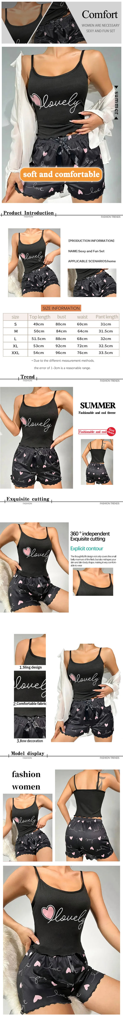 Women's Milk Silk Pajama Set Printed Camisole and Shorts Two-Piece Summer Comfort Homewear Sexy Loungewear Outfit