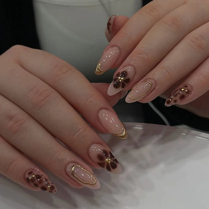 24Pcs False Nails Spicy Girl Silver Bow with Diamond Fake Nails with Glue Almond Press on Nails Black Cool Y2k Almond Nail Set