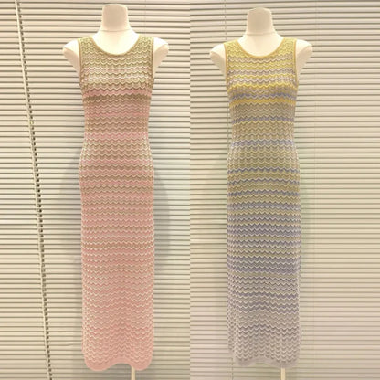 CHUJIE Women's Dress 2025 Spring/Summer New Design Gradually Changes Color, Fashion Elegant Slim Fit Round Neck Sleeveless Dress
