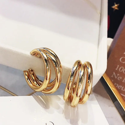 Trendy Gold Plated Geometric Gear Shape Circle Hoop Earrings for Women Girl Fashion Zircon Jewelry Buckle Type