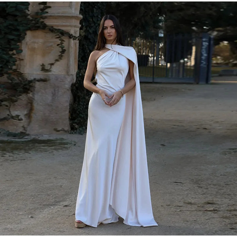 Elegant Solid Ribbon Women Halter Dress Off Shoulder Sleeveless Backless Slim Female Maxi Dresses 2025 Summer New Chic Lady Robe