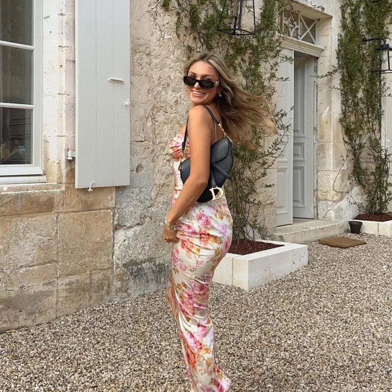 New Floral Suspender Split Slim Sleeveless Patry Beach Style Spaghetti Strap Dress Women Clothes Mini Dress 2024 Summer