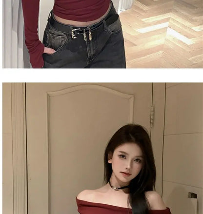 Women Y2K Gothic Grunge T Shirts Off Shoulder 2023 Autumn Streetwear Fairycore Hip Hop Tops Punk Casual Tees Female Clothes