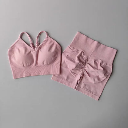 2 Pcs Yoga Sets Women High Waist Workout Outfits Gym Wear Gym Clothing Sports Suits Fitness Tracksuit Sportswear Shorts Suit