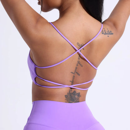 Solid Color Gym Yoga Underwear Women Cross Back Straps Fitness Bra High Strength Tight Sport Top Comprehensive  With Chest Pad