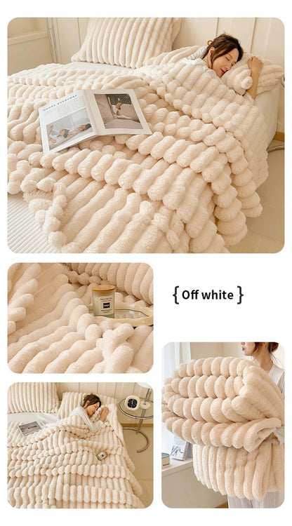 Light luxury Multifunctional Solid Color Rabbit Velvet Blanket Winter Thick Warm Flannel Used For Bedroom Living Room Blanket