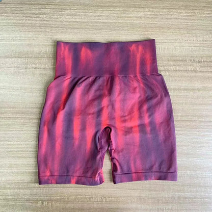 Tie Dye Aurora Shorts Female Seamless Slim Leggings Gym Running Cycling Stretchy Leggings High Waist Hip Liftting Yoga Shorts